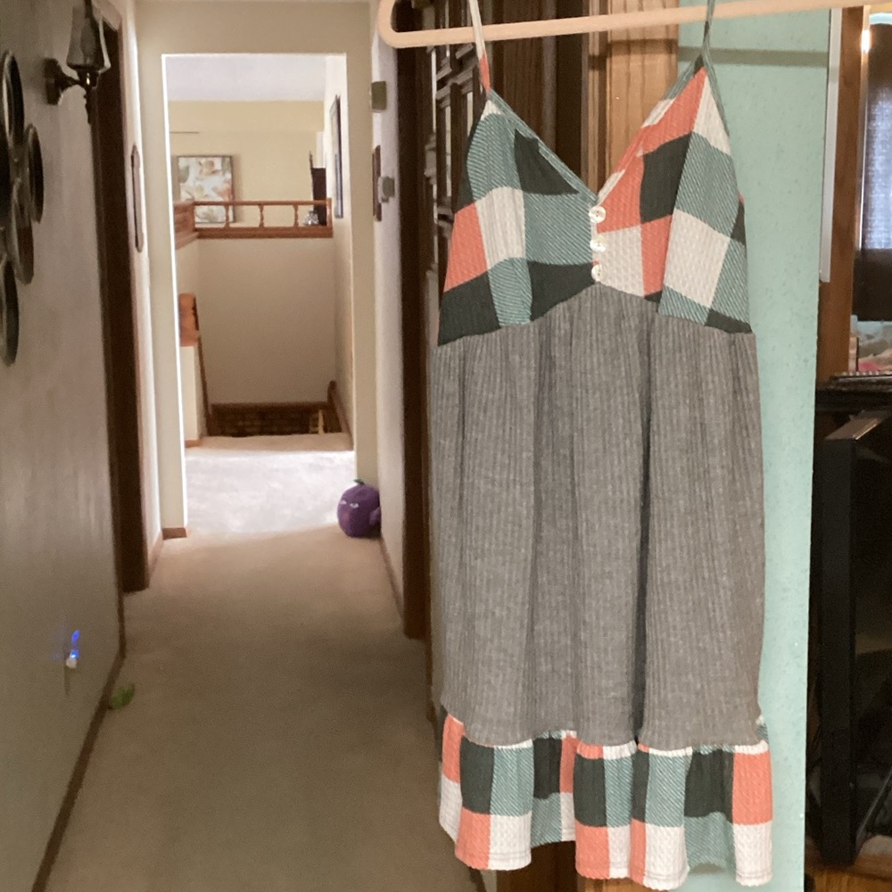 Colorful Plaid and Gray Dress